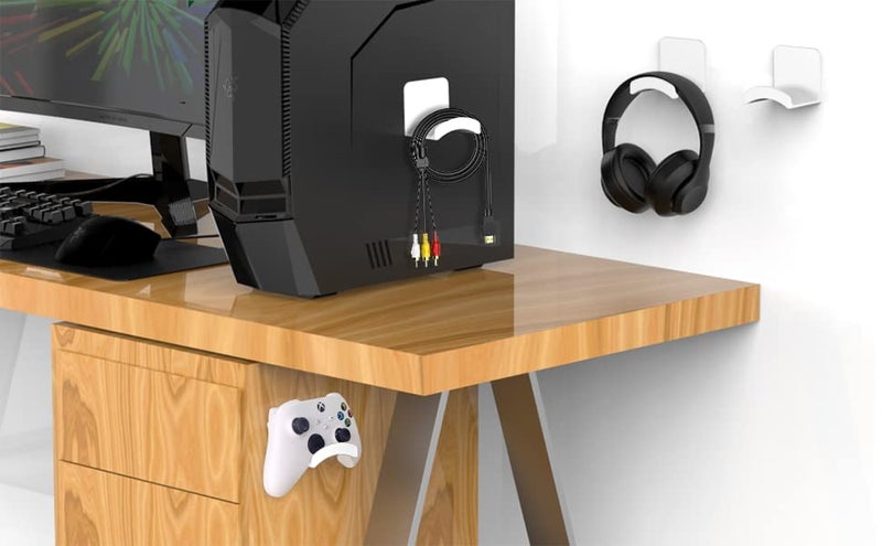 HomeMount Headphone Stand Headset Holder - Adhesive Gaming Headphone Hanger Hook Desk Mount for Most Headphone & Controller (White) - Image 5