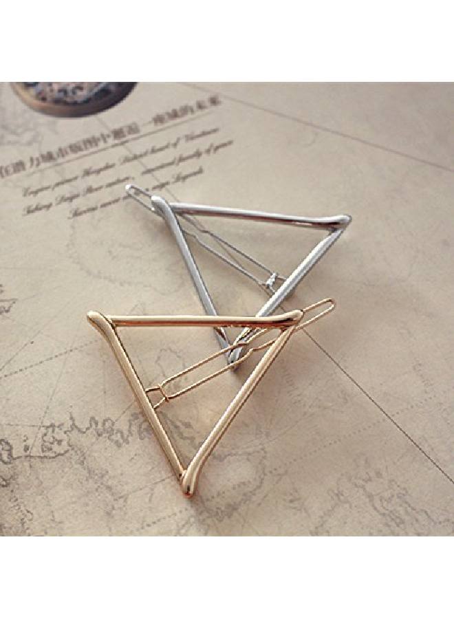 AKOAK Hollow Hoop Triangle Geometric Metal Hair Clip Bobby Pin Ponytail Holder Hair Accessories For Women And Girl (2 Pcs/Lot1 Gold & 1 Silver) - Image 4