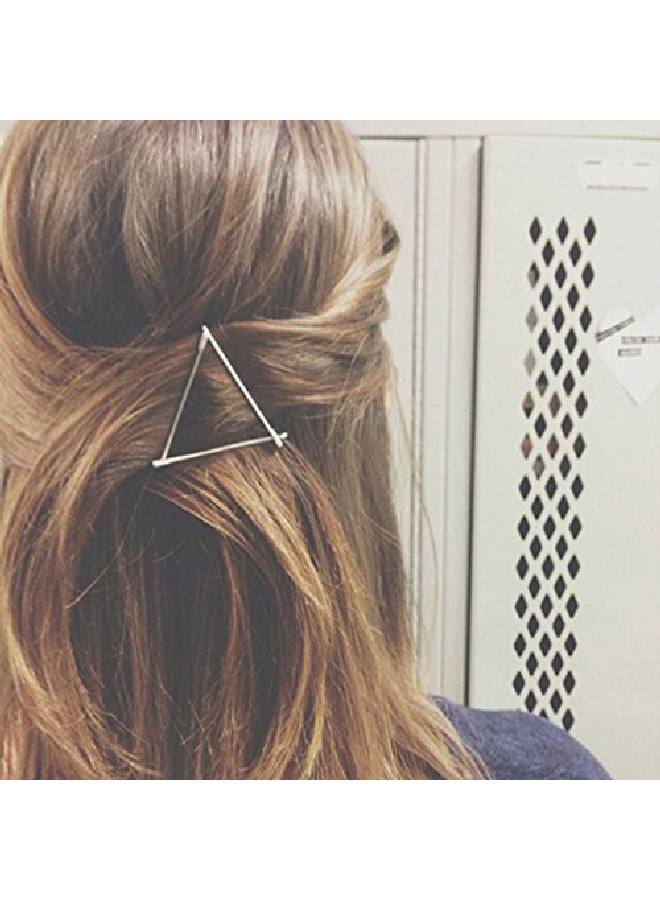 AKOAK Hollow Hoop Triangle Geometric Metal Hair Clip Bobby Pin Ponytail Holder Hair Accessories For Women And Girl (2 Pcs/Lot1 Gold & 1 Silver) - Image 3