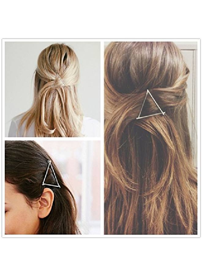 AKOAK Hollow Hoop Triangle Geometric Metal Hair Clip Bobby Pin Ponytail Holder Hair Accessories For Women And Girl (2 Pcs/Lot1 Gold & 1 Silver) - Image 1