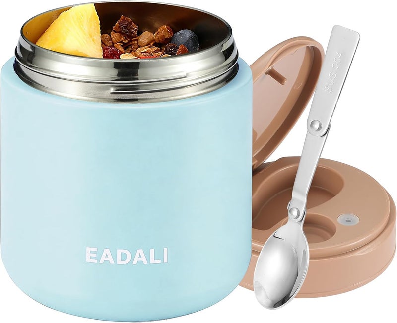 Eadali Insulated Food Jar for Kids School & Adult Work Lunch – 316 Stainless Steel 15.2 oz Thermo with Foldable Spoon, Leak-Proof BPA-Free Soup Container - Image 1