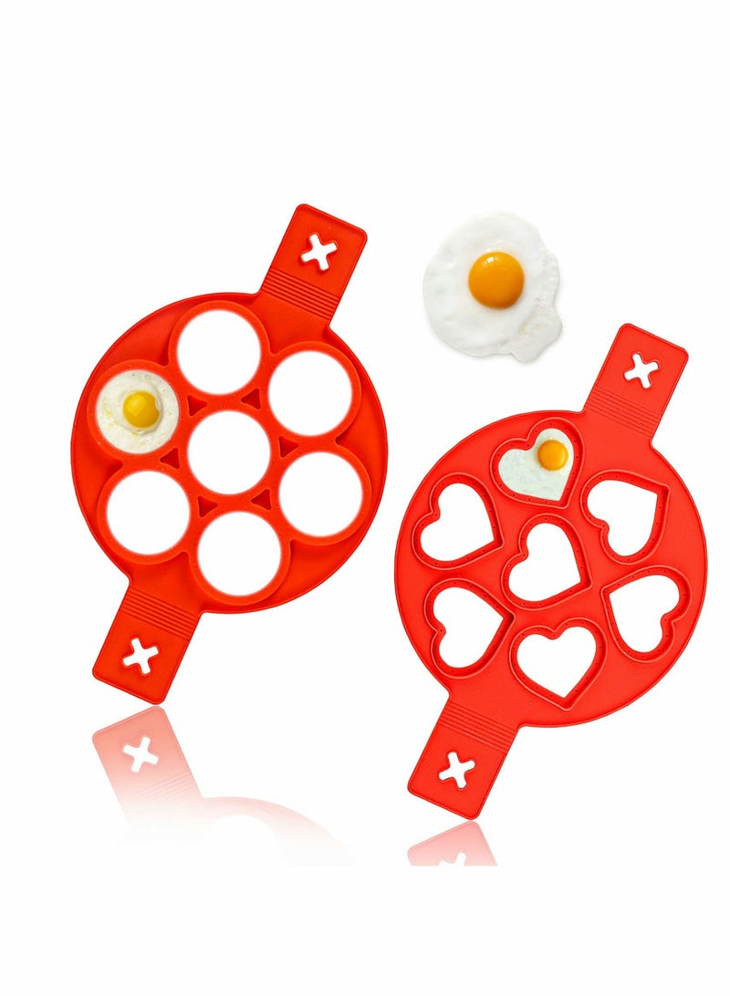 Excefore Pancake Mold Maker, Silicone Non-Stick Egg Ring, Baking Round and Heart-shape Omelette Mold 2 Pack - Image 1