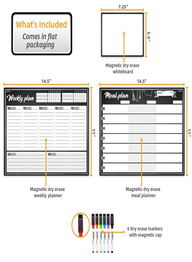 JJPRO Magnetic Dry Erase Meal Planning Whiteboard for Refrigerator-Magnetic Weekly Planner for Fridge-One Bonus Notepad whiteboard-Refrigerator Organizer with Weekly Planning Boards - Image 2