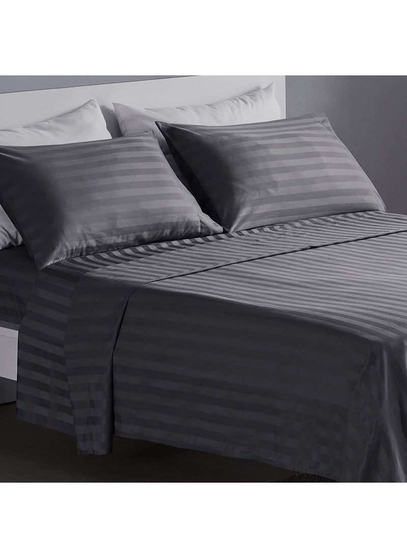 Linenovation Linenovation Set of 2 Single Size Bedsheet with 2 Pillow Covers 54 x 90 inch 300 TC 100 Cotton Satin Plain Premium Platinum Superior Elegant Solid Stripes Pure Cotton Bedsheet for Home Regular Use Hotel UseGrey  - Image 1