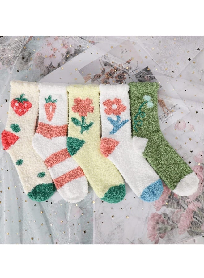 جوارب نسائية ف fuzzy 5 أزواج جوارب شتوية ف fuzzy للفتيات جوارب سرير مريحة جوارب نوم سميكة جوارب دافئة للقدمين مقاس المملكة المتحدة 3-8 مجموعة متعددة - Image 4