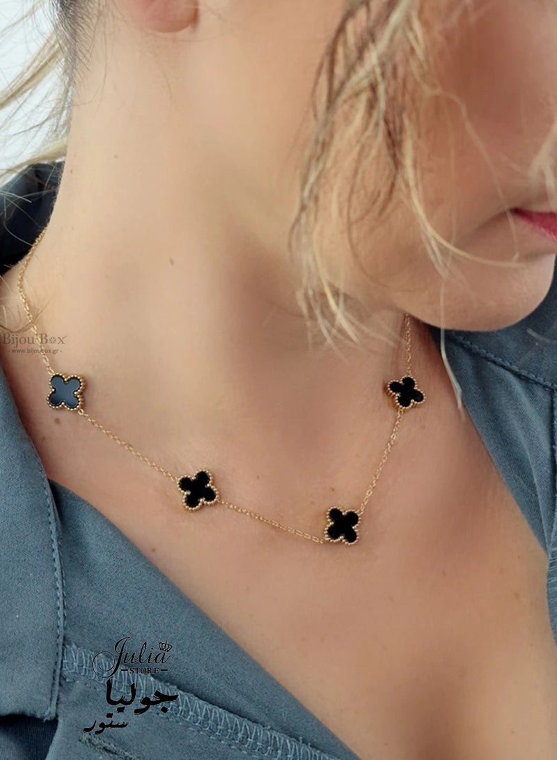 Julia Store 18K Gold Plated Stainless Steel Love Trendy Luxury Lucky Four Leaf Link Clover Choker Necklace for Women Necklace Jewelry Gifts for Women - Black - Image 3