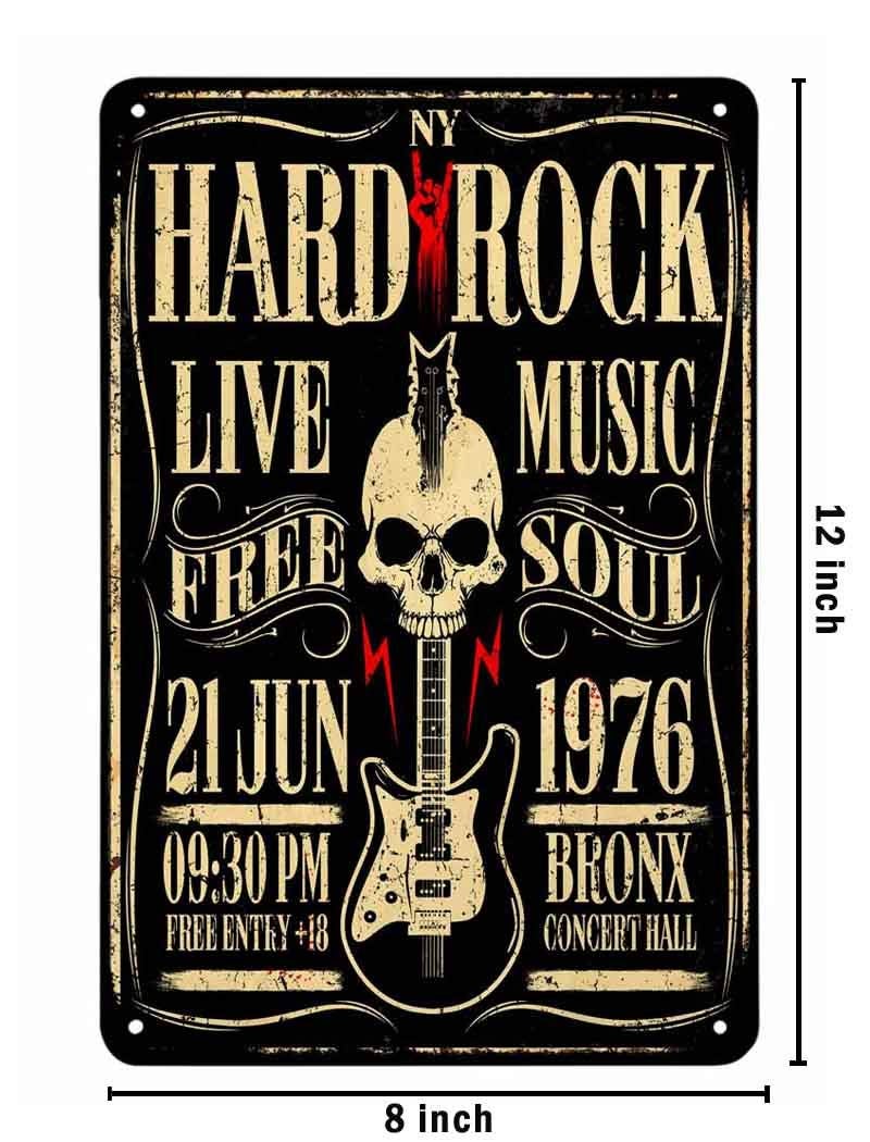 AOYEGO Hard Rock Poster Tin Sign,Rock Roll Music with Skull Guitar Vintage Metal Tin Signs for Cafes Bars Pubs Shop Wall Decorative Funny Retro Signs for Men Women 8x12 Inch - Image 2
