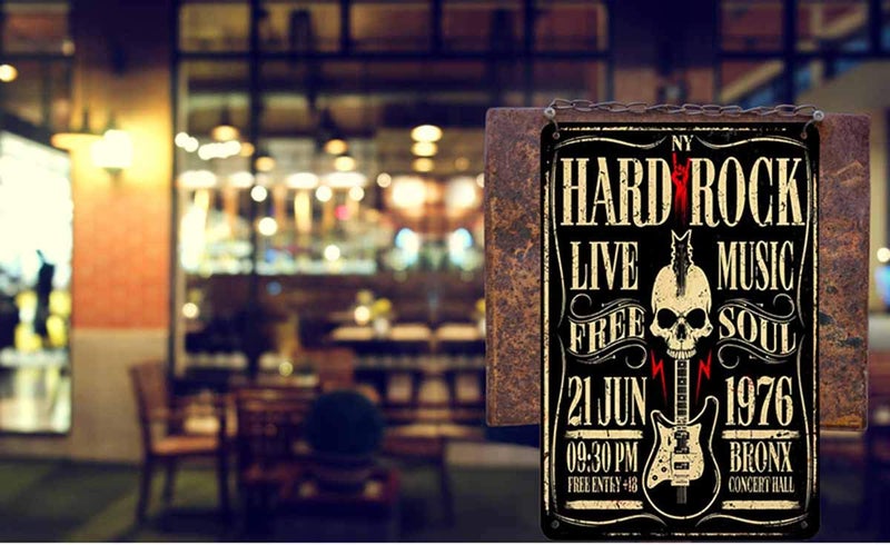 AOYEGO Hard Rock Poster Tin Sign,Rock Roll Music with Skull Guitar Vintage Metal Tin Signs for Cafes Bars Pubs Shop Wall Decorative Funny Retro Signs for Men Women 8x12 Inch - Image 3