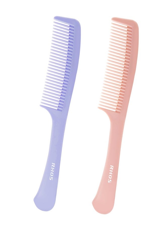 RHOS Medium Tooth Detangling Comb Set for Curly/Straight/Short/Thick Hair, Wet & Dry Use - Pink & Purple - Image 1