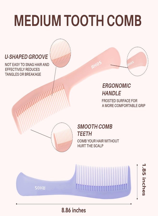 RHOS Medium Tooth Detangling Comb Set for Curly/Straight/Short/Thick Hair, Wet & Dry Use - Pink & Purple - Image 5