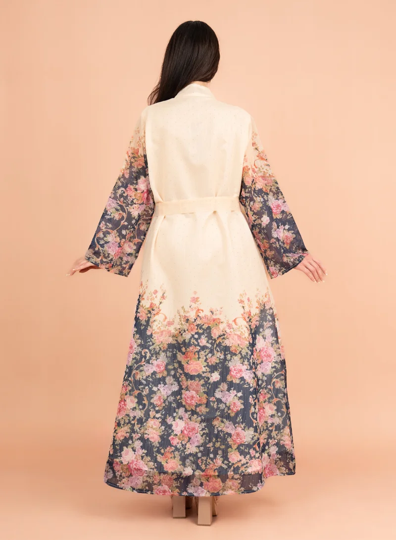 IKKXA Floral Belted Embroidery Jalabiya  IK2019 Blue