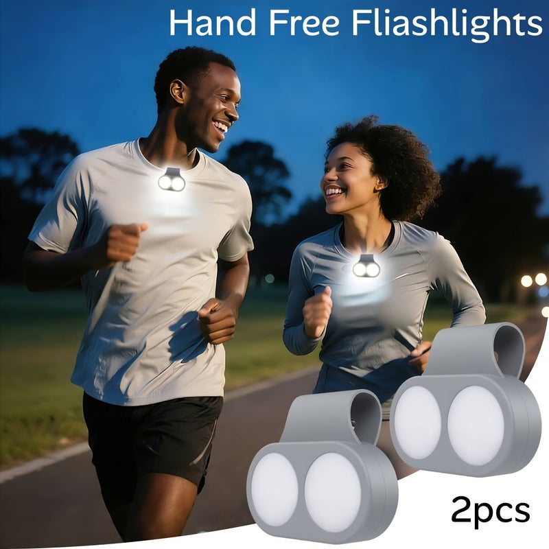 Set of 2 Clip On Rechargeable Flashlights for Runners Night Safety Hands Free LED - Image 1