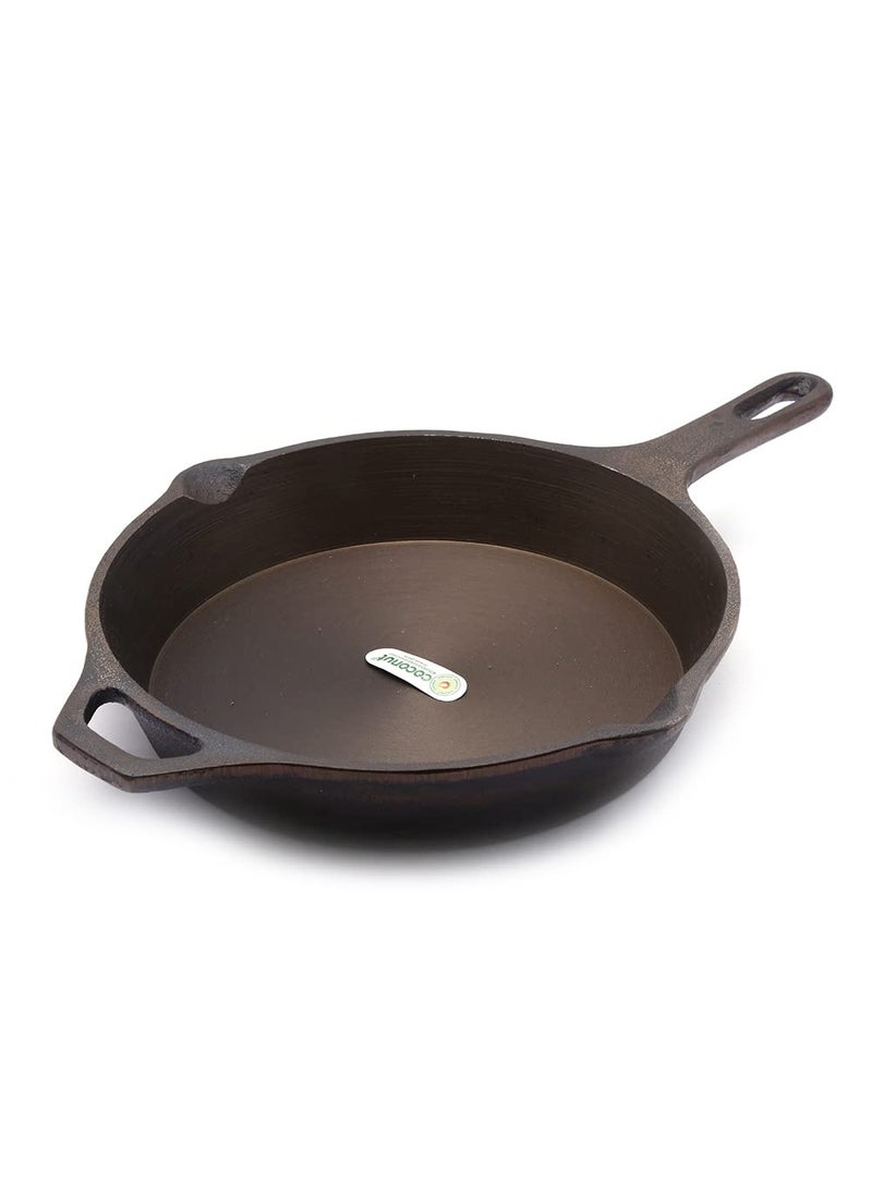 Coconut - coconut cast Iron Skillet pan/Fry pan- pre Seasoned with 100% Vegetable Oil with Natural Oven Heated Golden Finish, Food Grade, Long Handle, Smooth Surface Ready to use, 27cm - Image 1