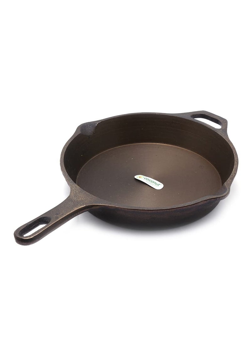 Coconut - coconut cast Iron Skillet pan/Fry pan- pre Seasoned with 100% Vegetable Oil with Natural Oven Heated Golden Finish, Food Grade, Long Handle, Smooth Surface Ready to use, 27cm - Image 1
