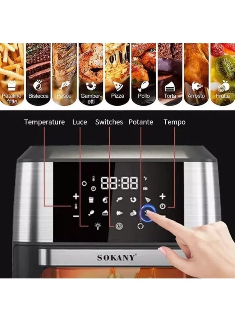 سوكاني SOKANY SK-ZG-8029 مقلاة هوائية رقمية سعة 12 لترًا وقوة 1800 واط وفرن متعدد الوظائف مع شواية وملحقاتها - Image 3