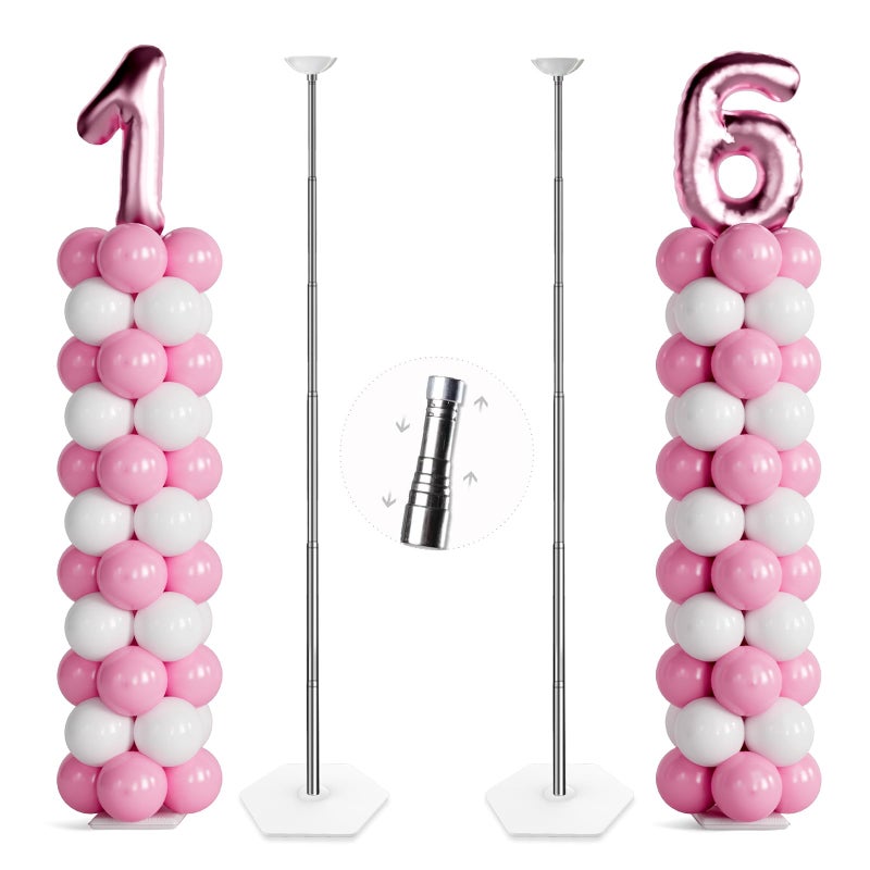 TEKXYZ Telescoping Balloon Stand Set of 2 15ft to 7ft Free Adjustable Metal Balloon Column Stand for Party Decorations - Image 2