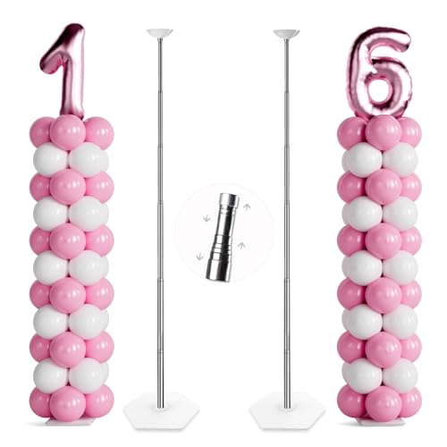 TEKXYZ Telescoping Balloon Stand Set of 2 15ft to 7ft Free Adjustable Metal Balloon Column Stand for Party Decorations - Image 1