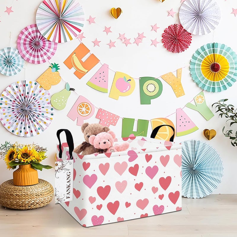 FANKANG Storage Bins,Nursery Hamper Canvas Laundry Basket Foldable with Waterproof PE Coating Storage Baskets for Boys and Girls, Office, Bedroom, Clothes,Toys(Rec-Colorful hearts ） - Image 5
