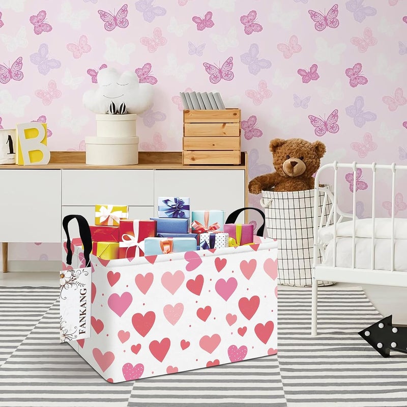 FANKANG Storage Bins,Nursery Hamper Canvas Laundry Basket Foldable with Waterproof PE Coating Storage Baskets for Boys and Girls, Office, Bedroom, Clothes,Toys(Rec-Colorful hearts ） - Image 4