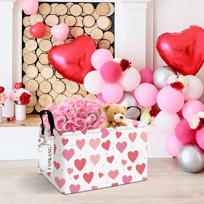 FANKANG Storage Bins,Nursery Hamper Canvas Laundry Basket Foldable with Waterproof PE Coating Storage Baskets for Boys and Girls, Office, Bedroom, Clothes,Toys(Rec-Colorful hearts ） - Image 3
