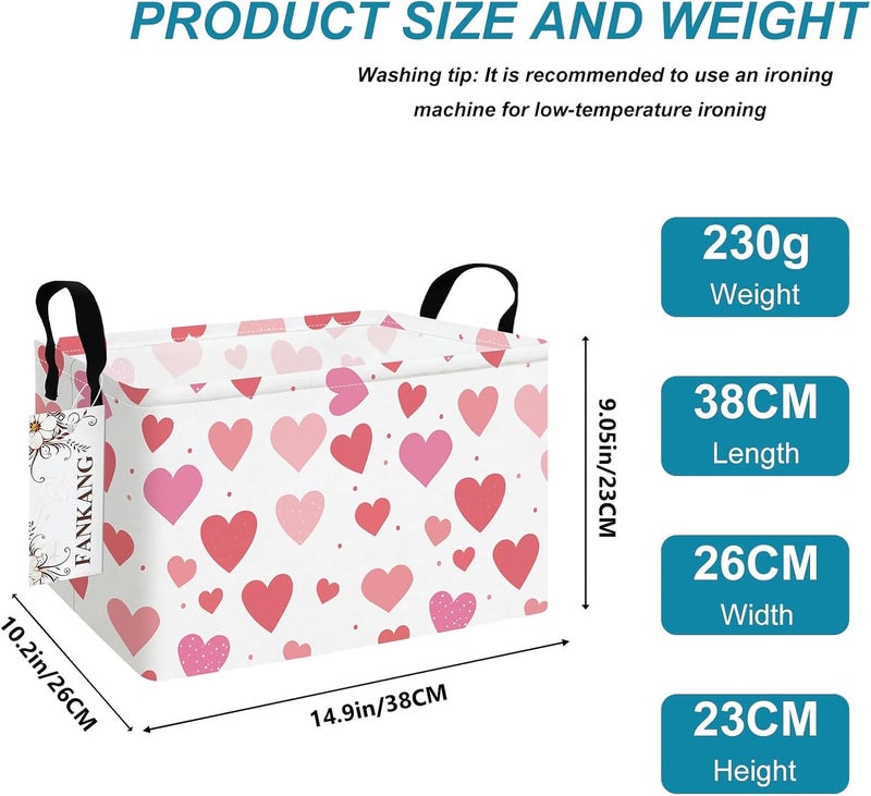 FANKANG Storage Bins,Nursery Hamper Canvas Laundry Basket Foldable with Waterproof PE Coating Storage Baskets for Boys and Girls, Office, Bedroom, Clothes,Toys(Rec-Colorful hearts ） - Image 2
