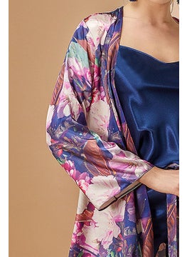 Nurteks 5951X Women's Large Size Satin Dressing Gown Rope Suspender Pajama Set-Navy Blue  - Image 2