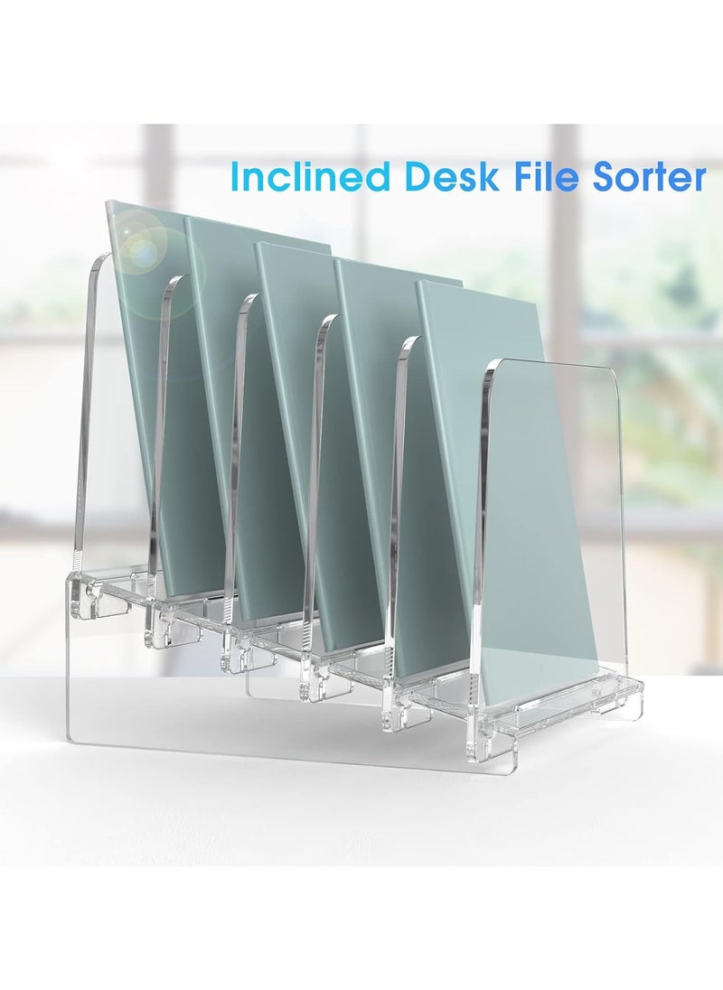 Generic - Acrylic File Organizer 5 Sections File Folder Holder for Desk Acrylic File Organizer Sorter Vertical File Rack Document Sorter for Office School Home - Image 1