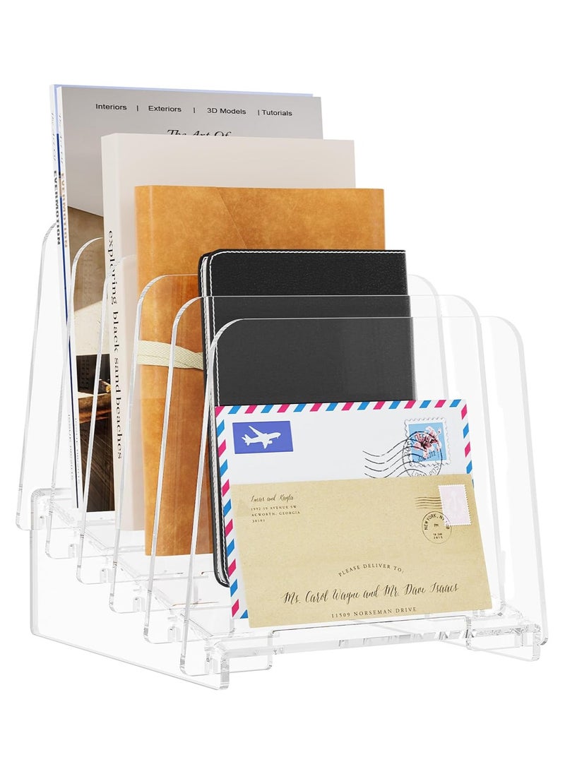 Generic - Acrylic File Organizer 5 Sections File Folder Holder for Desk Acrylic File Organizer Sorter Vertical File Rack Document Sorter for Office School Home - Image 1