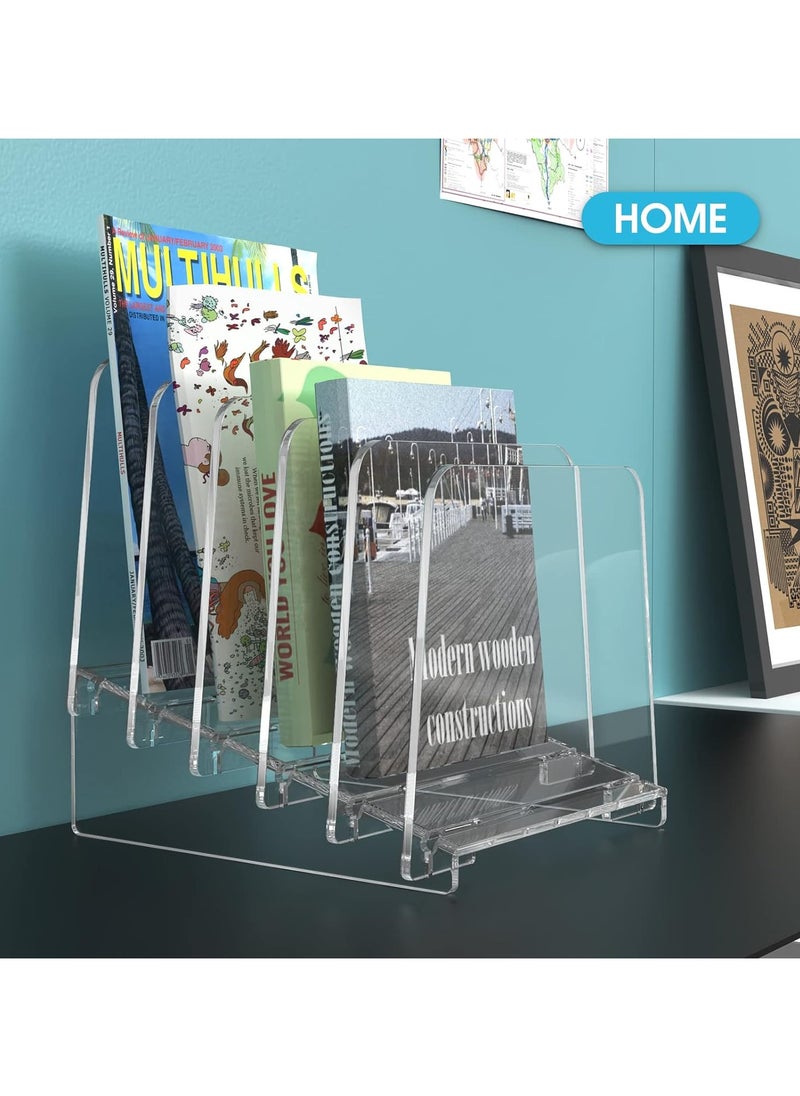 Generic - Acrylic File Organizer 5 Sections File Folder Holder for Desk Acrylic File Organizer Sorter Vertical File Rack Document Sorter for Office School Home - Image 1