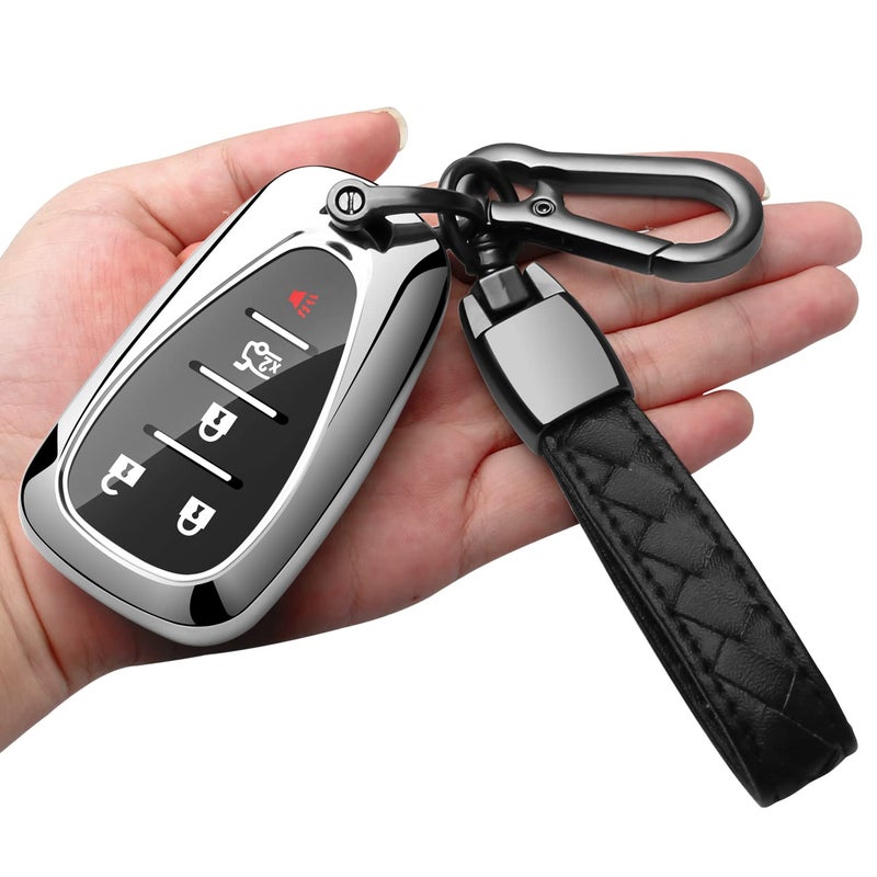 Sindeda for Chevrolet Key Fob Cover With Keychain Soft TPU Full Protection Key Shell Case Compatible with Chevrolet 20162025 Chevy Malibu Camaro Cruze Traverse Sonic Volt Bolt EquinoxSilver