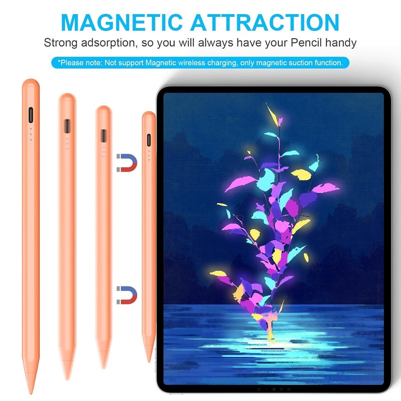Kingone Upgraded Stylus Pen, Ultra High Precision & Sensitivity, Palm Rejection, Prevents False ON/Off Touch, Power Display Tilt Sensitivity, Magnetic Adsorption,iPad (Orange) - Image 4