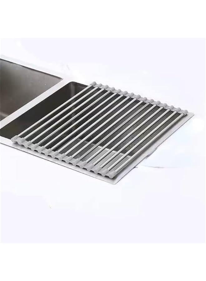 Roll Up Dish Drying Rack, Sink Drying Rack Over Sink Dish Drying Rack Stainless Steel Foldable Drain Rack for Kitchen Sink Counter Utensils Vegetables and Fruits (Grey short tube,15 tubes)  - Image 1