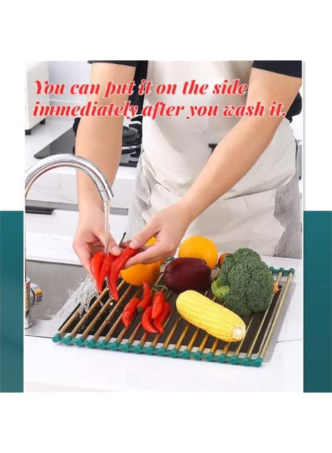 Roll Up Dish Drying Rack, Sink Drying Rack Over Sink Dish Drying Rack Stainless Steel Foldable Drain Rack for Kitchen Sink Counter Utensils Vegetables and Fruits (Grey short tube,15 tubes)  - Image 4