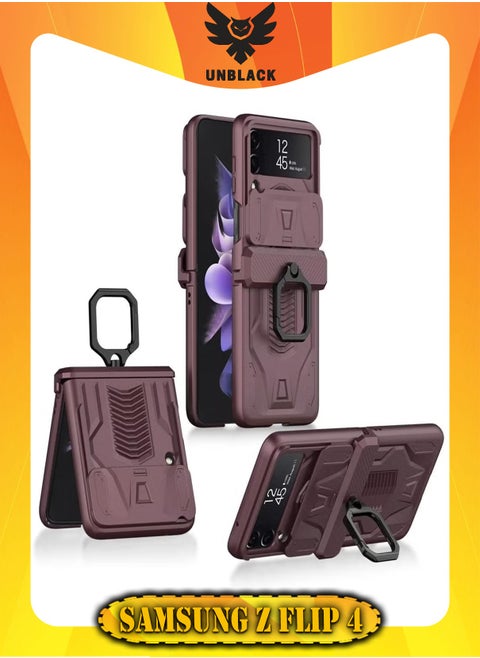 UNBLACK For Samsung Z Flip 4 Military Shape Design with Slide Lens With Ring - (Winne)