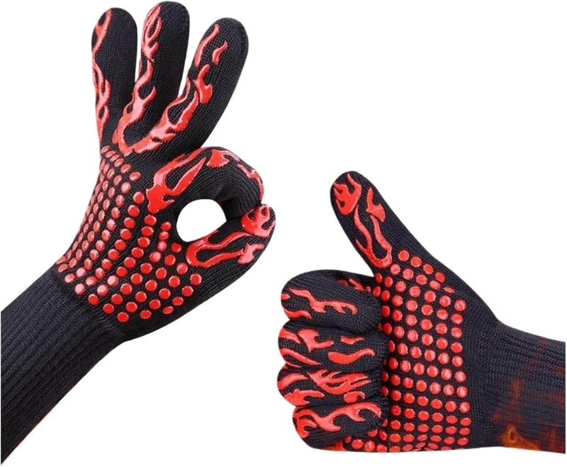 Gloves Fireproof Anti Heat Insulation Glove Microwave Oven High Temperature Resistance for Kitchen Cook(Red) - Image 1