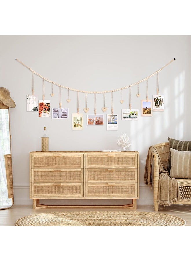 Hanging Photo Display with Clips Wall Hanging Photo Display with Wooden Beads Frame Decor for Rustic Country Decor Home Nursery Room Dorm Decor Kids Art Display (138CM) (Heart) - Image 4