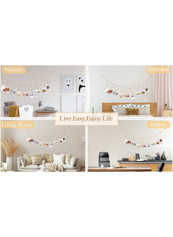 Hanging Photo Display with Clips Wall Hanging Photo Display with Wooden Beads Frame Decor for Rustic Country Decor Home Nursery Room Dorm Decor Kids Art Display (138CM) (Heart) - Image 5