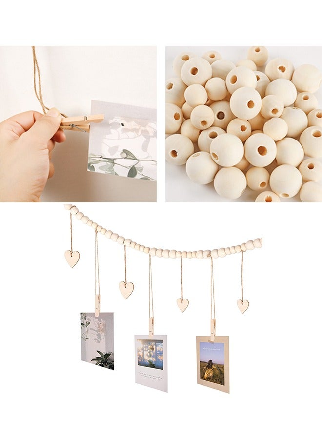 Hanging Photo Display with Clips Wall Hanging Photo Display with Wooden Beads Frame Decor for Rustic Country Decor Home Nursery Room Dorm Decor Kids Art Display (138CM) (Heart) - Image 2