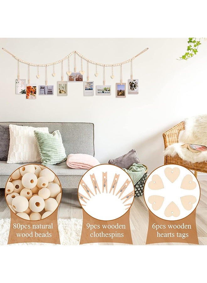 Hanging Photo Display with Clips Wall Hanging Photo Display with Wooden Beads Frame Decor for Rustic Country Decor Home Nursery Room Dorm Decor Kids Art Display (138CM) (Heart) - Image 3