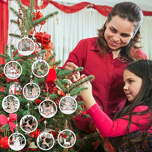 IDATOO 18pcs Christmas Ornaments, IDATOO Farmhouse Rustic Winter Wonderland Glitter Decorations, 3D Layered Scenes Wood Ornaments Holiday Decor for Winter Christmas Tree Window Door Accessories(18) - Image 5