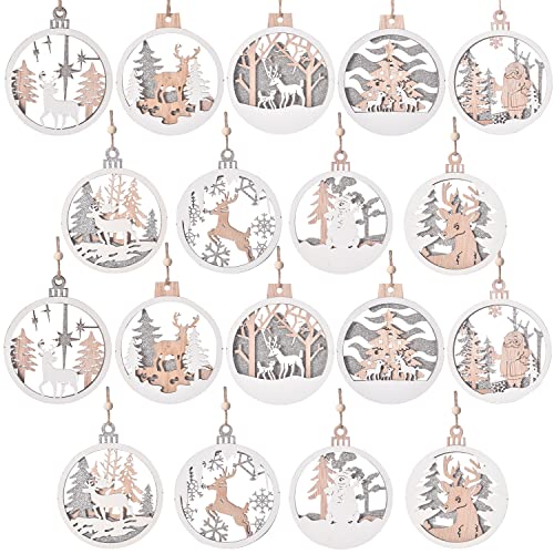 IDATOO 18pcs Christmas Ornaments, IDATOO Farmhouse Rustic Winter Wonderland Glitter Decorations, 3D Layered Scenes Wood Ornaments Holiday Decor for Winter Christmas Tree Window Door Accessories(18) - Image 1