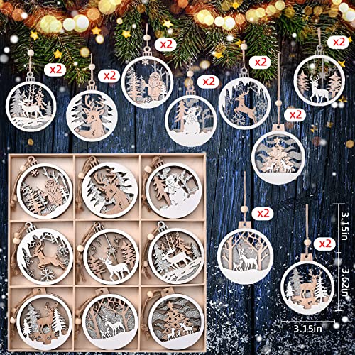 IDATOO 18pcs Christmas Ornaments, IDATOO Farmhouse Rustic Winter Wonderland Glitter Decorations, 3D Layered Scenes Wood Ornaments Holiday Decor for Winter Christmas Tree Window Door Accessories(18) - Image 3