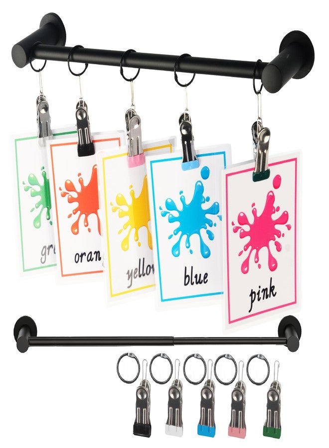 ULIBERMAGNET Magnetic Anchor Chart Holder, Magnetic Calendar Bar for Classroom Whiteboard, Black Adjustable Rod Charts, Flip Calendar Rod with 5 Rings + 5 Clips for Multi-Purpose Hanging - Image 1