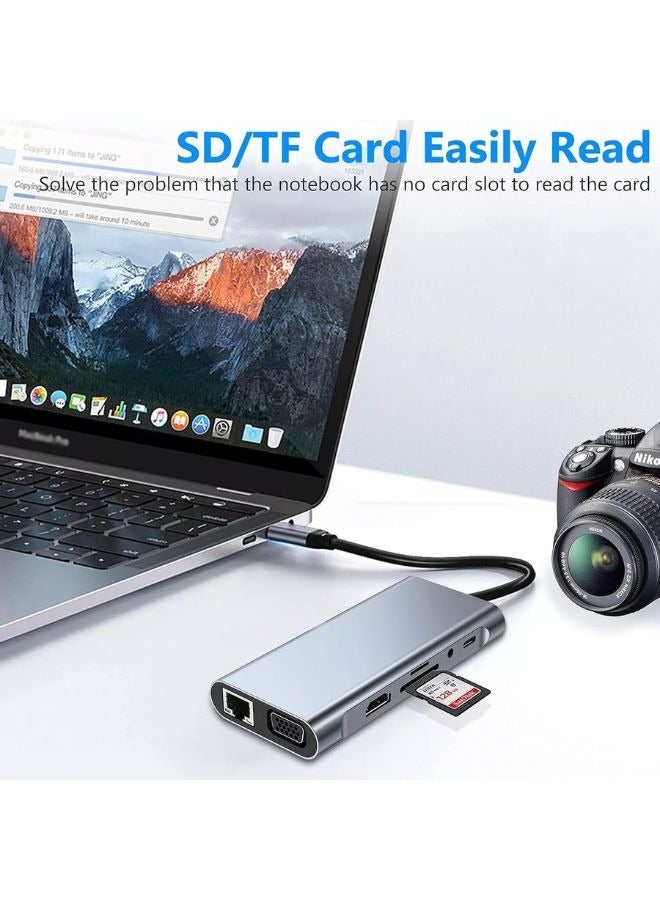 SMARTX High Quality 11-in-1 USB C Hub Multiport Adapter Dongle with 4K HDMI PD Docking Station,HDTV VGA Type C PD USB 3.0, SD/TF Hub 3.5mm, Ethernet, PD Charging Best All-in-One Docking Station for Laptop, MacBook, Chromebook - Image 2