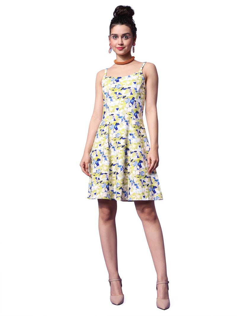 PURVAJA Women’s Fit & Flare Knee Length Dress (Wini-012-Flashy_Yellow_Small) - Image 1