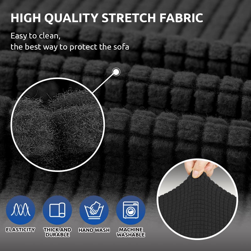 KEKUOU Stretch Loveseat Sofa Cover Slipcover,Couch Covers for 2 Cushion Couch Sofa (55"-78") Furniture Protector Sofa with Elastic Bottom for Kids,Dog. Jacquard Small Checked (Medium,Black) - Image 4