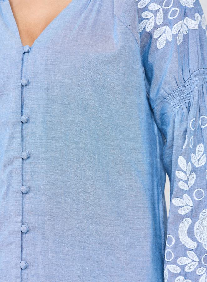 Styli Floral Embroidered Sleeve Button Front Shirt & Pants Co-Ord - Image 4