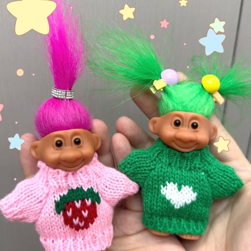 Yintlilocn Retro Vintage Lucky Troll Dolls Assorted Hair Colors Chromatic Adorable for Collections School Project Arts and Crafts Party Favors Green - Image 5