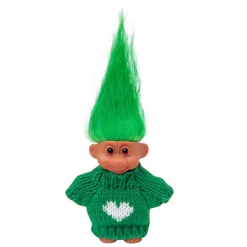Yintlilocn Retro Vintage Lucky Troll Dolls Assorted Hair Colors Chromatic Adorable for Collections School Project Arts and Crafts Party Favors Green - Image 1