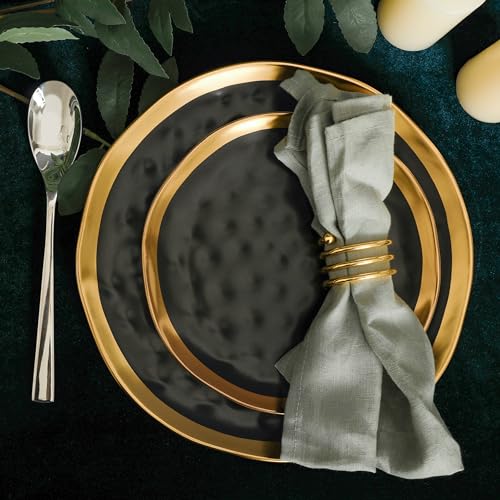 Stone Lain Florian Modern Porcelain 16 Piece Dinnerware Set, Plates and Bowls Set, Dish set for 4, Black And Golden Rim - Image 5